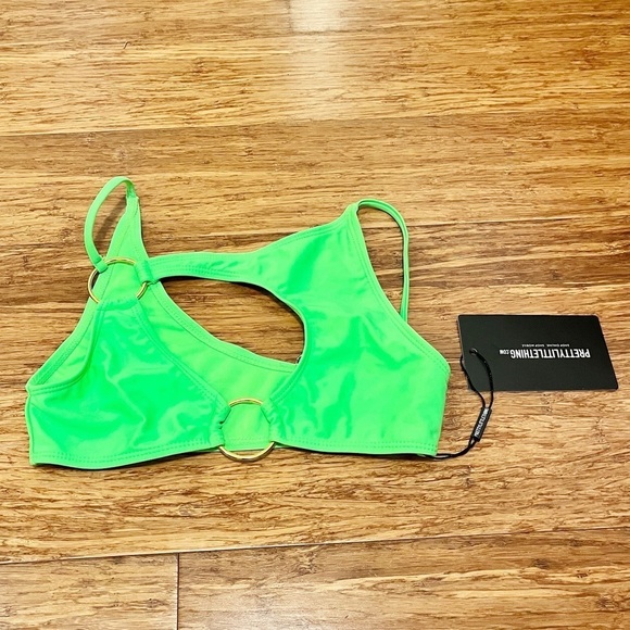 NWT! Pretty Little Thing Lime Green Ring Cut Out Bikini Top & Bottom. Size 0 - Picture 4 of 12